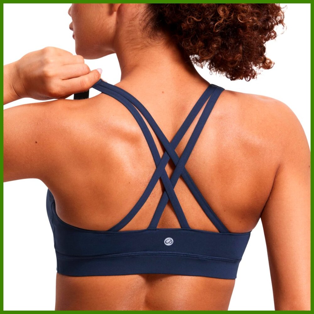 Strappy Padded Sports Bra Criss Cross Back Yoga Cami Polyamide Spandex